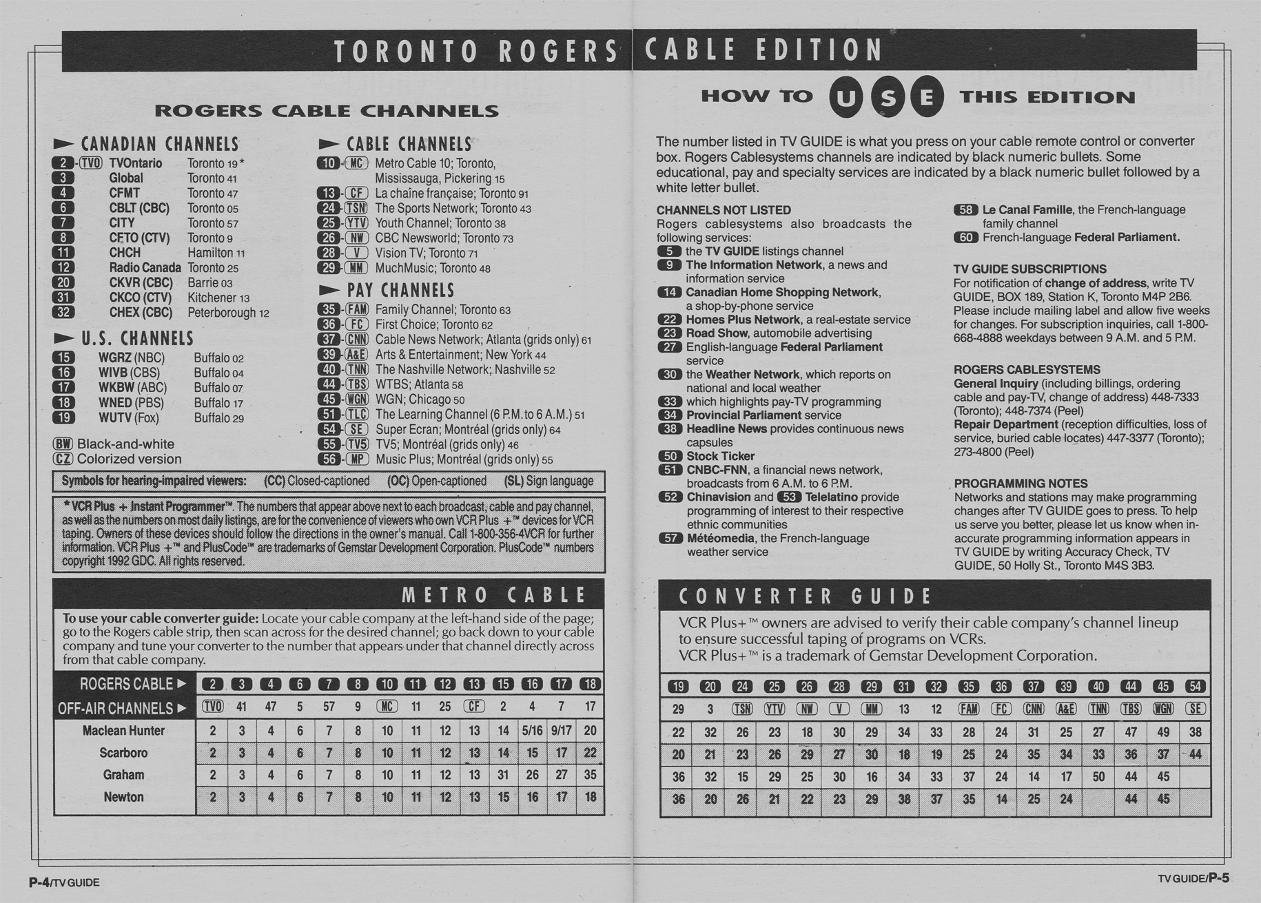 Vintage channel guide from Toronto Rogers Cable Edition of TV Guide